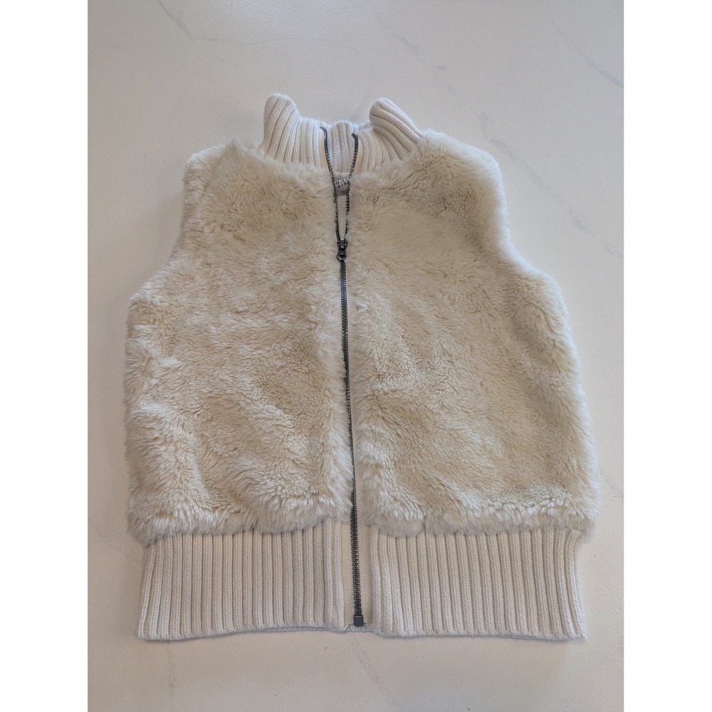 Gap Kids Ivory Faux Fur Knit Back Zip Up Vest Cream Size M 8-9